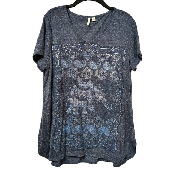 CATO V-Neck Elephant Print T-Shirt Short Sleeves Women's Size Large - Picture 2 of 7